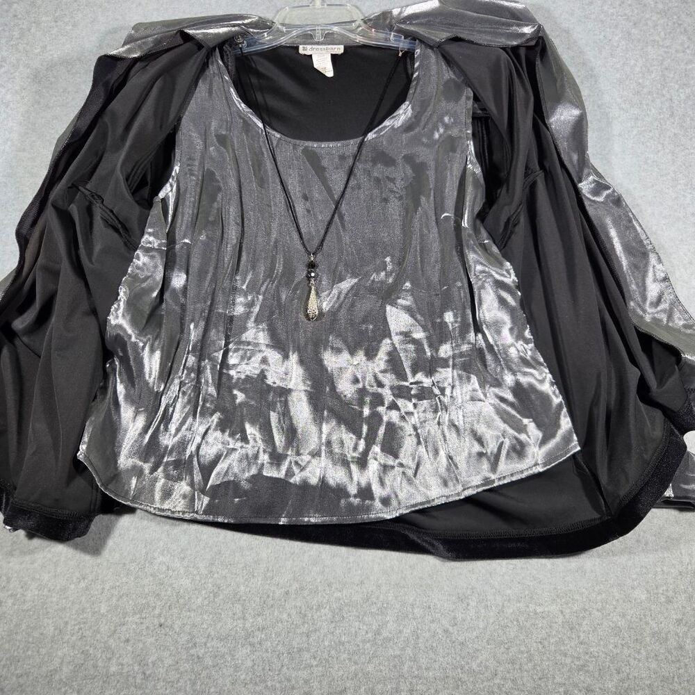 Dressbarn Woman 18 Black Velvet Silver 2fer Twinset Jacket Top Necklace Formal - Picture 3 of 7